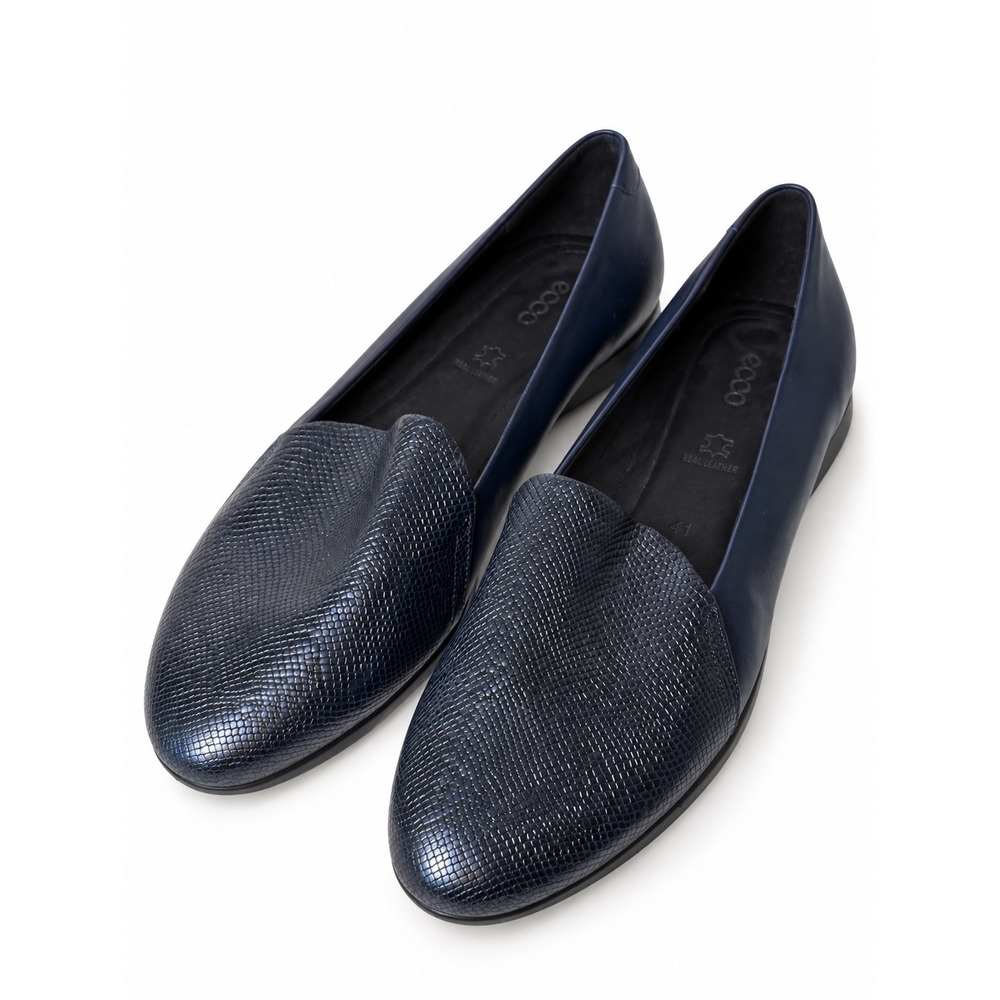 ECCO Navy Blue Leather Snakeskin Embossed Loafers Flats Size 41